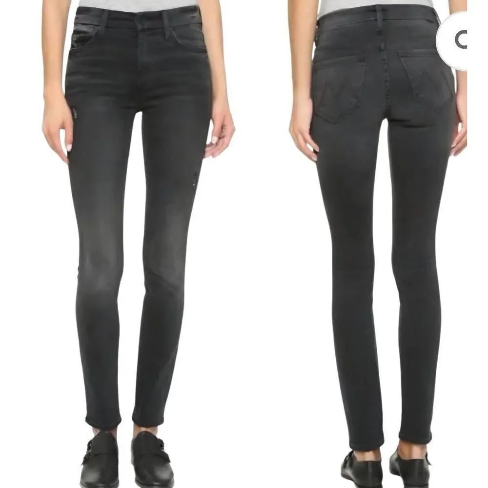 Mother High Waisted Looker Jeans Wait Until Dark Washed Black size 25